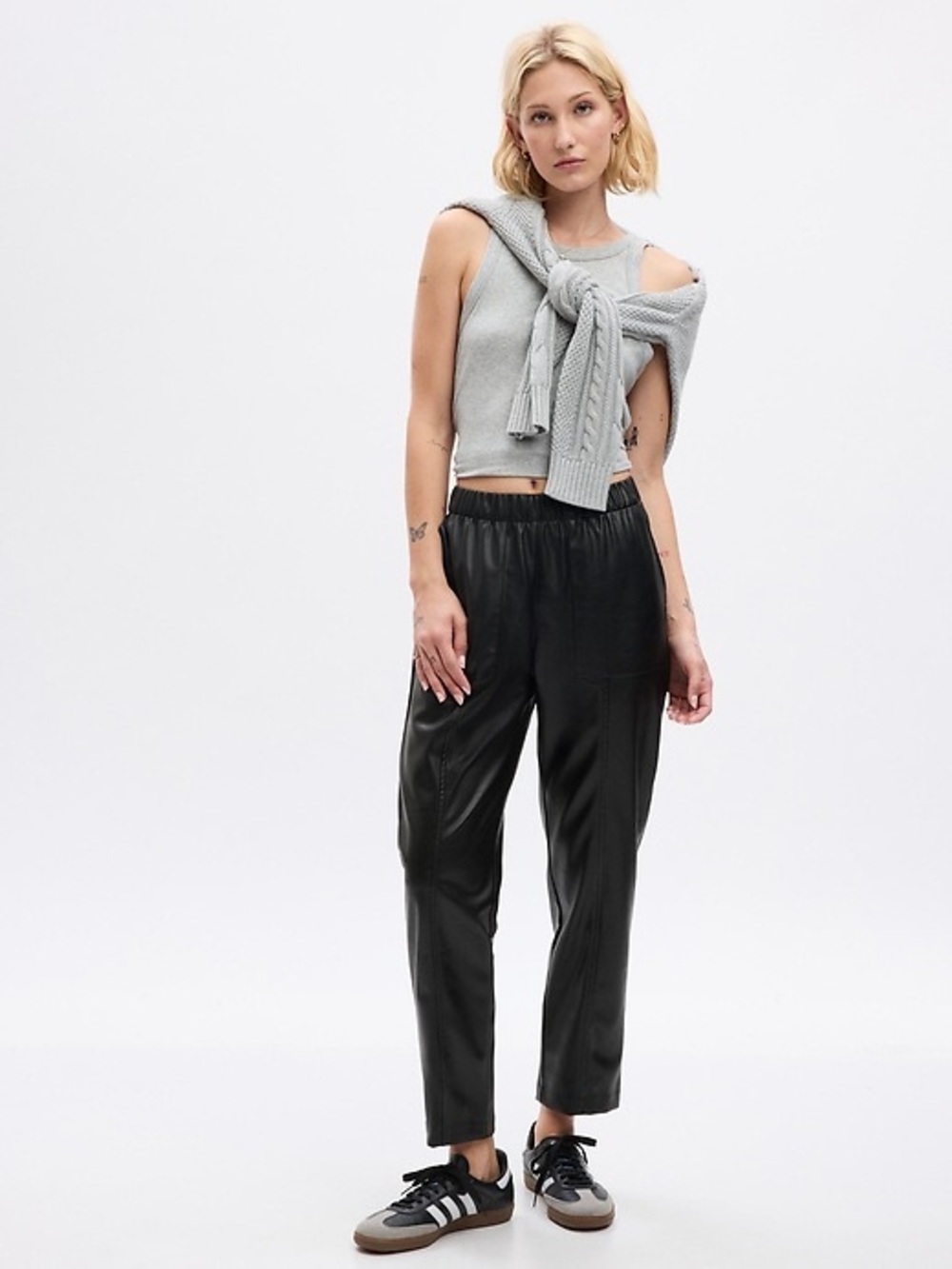 GAP High Rise Vegan Leather Straight Pull-On Pants Women’s Large